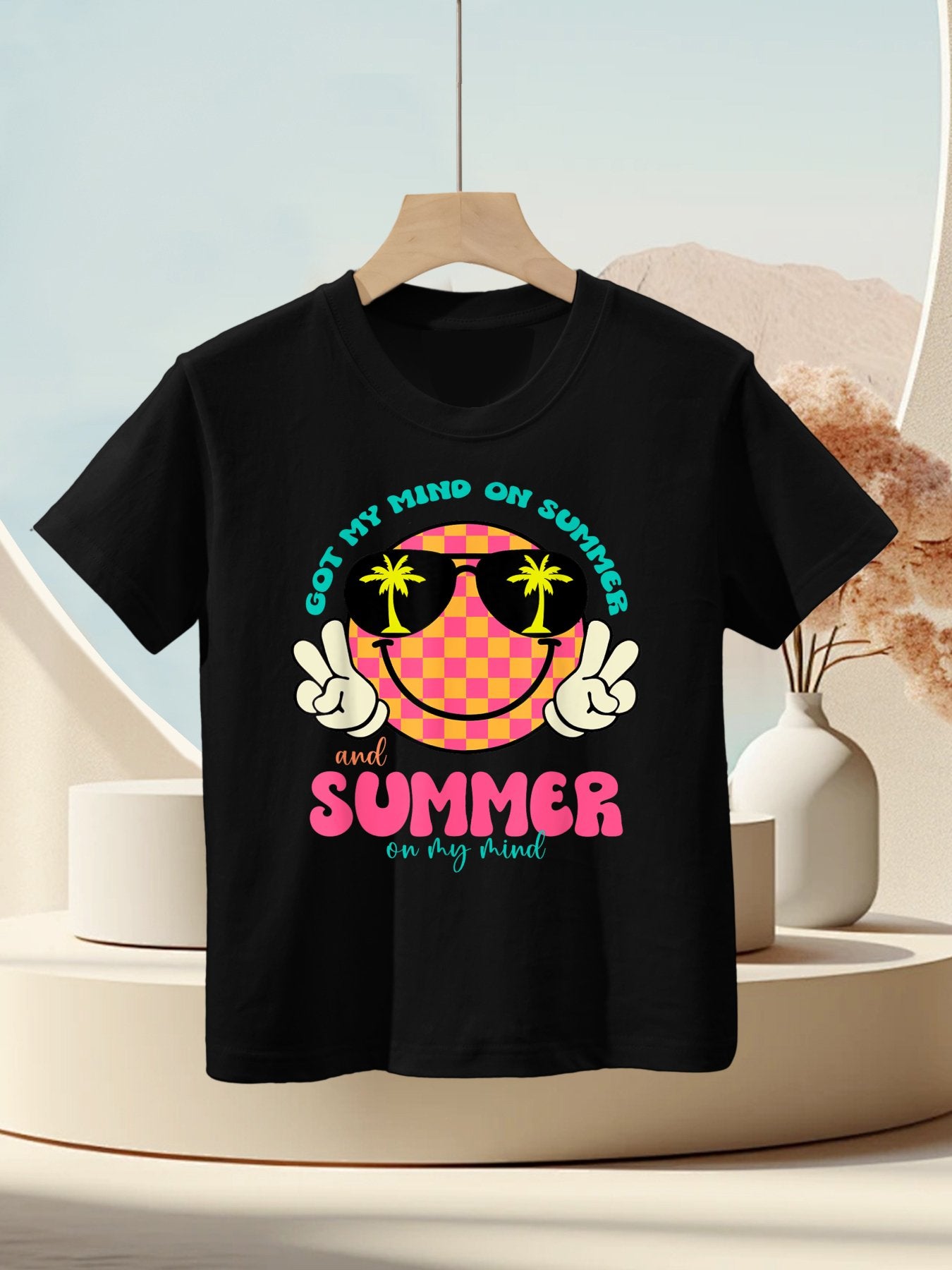 Groovy Happy Face Summer Vibes Got My Mind On Summer Teacher Kids T-Shirt