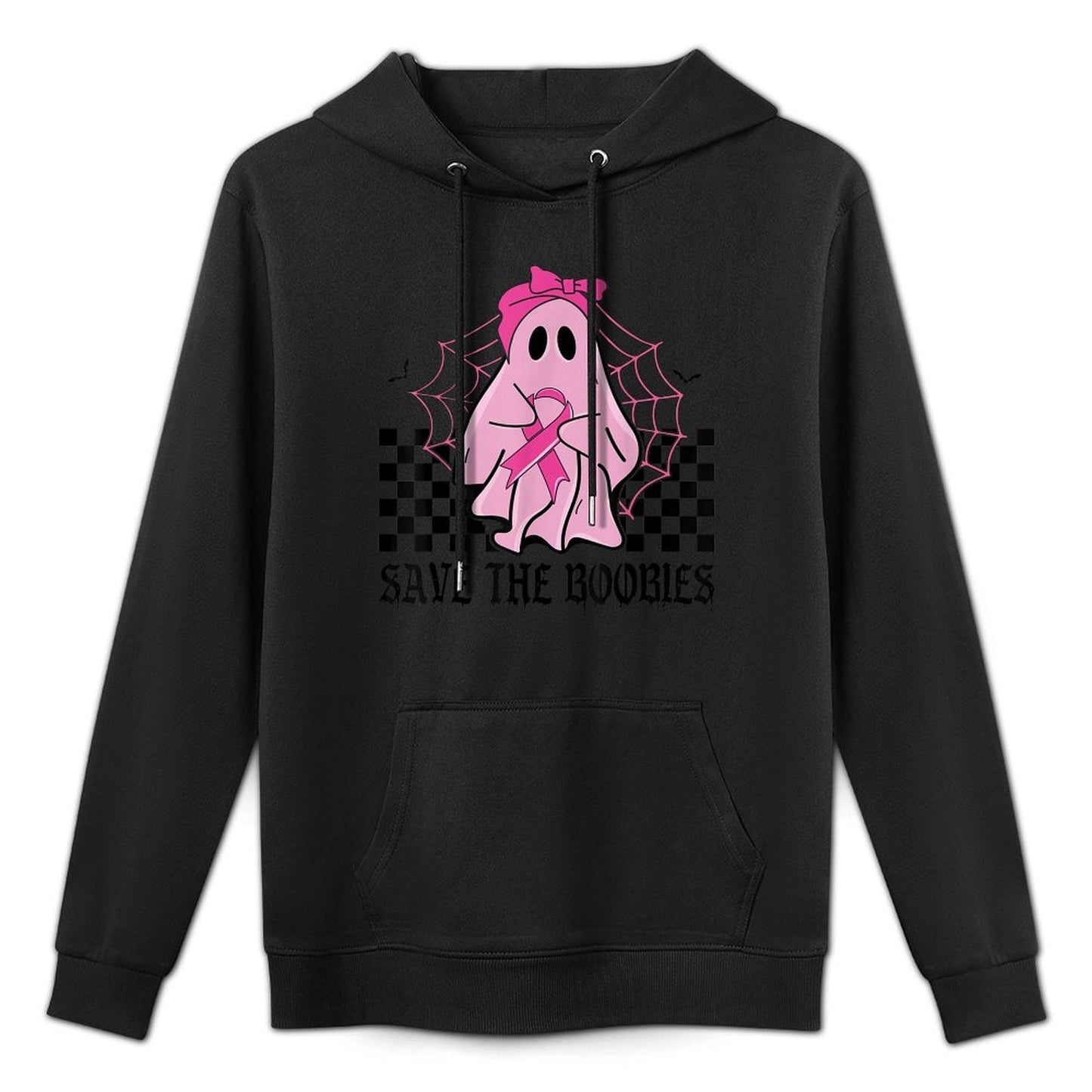 Save The Boobies Funny Breast Cancer Ribbon Halloween Ghost Kangaroo Pocket Hoodie
