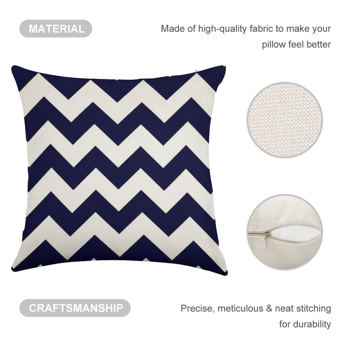 Navy Blue And White Chevron Stripes Linen Throw Pillow Cover