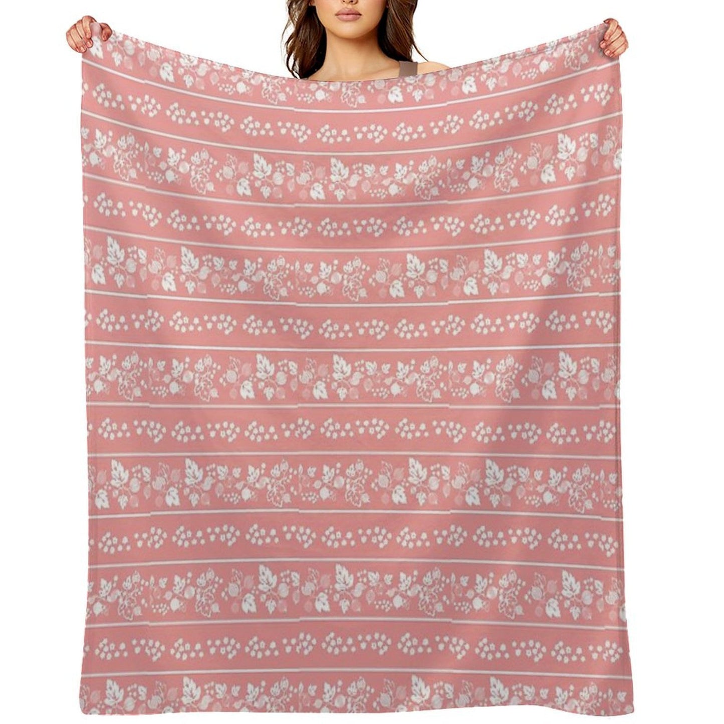 Midcentury Pink Gooseberry Berries And Leaves Vintage Dishes Throw Blanket