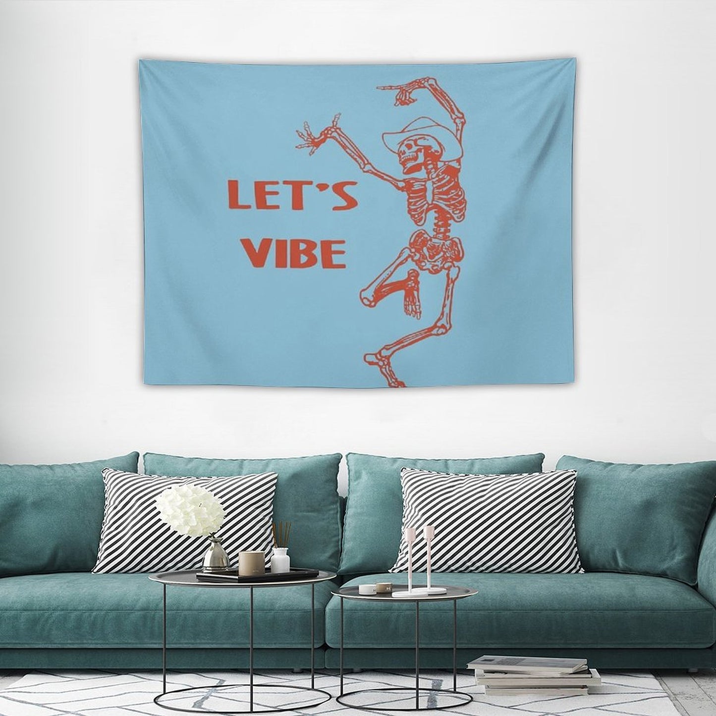 Let's Vibe Cowboy Skeleton Tapestry