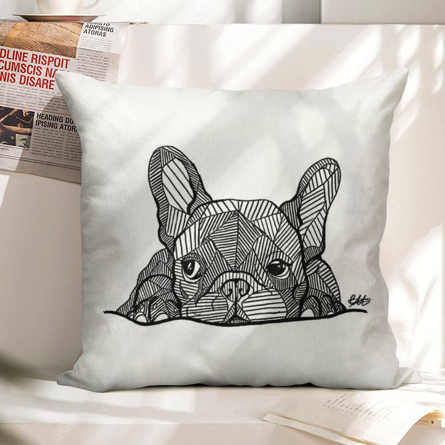 French Bulldog Puppy Linen Throw Pillow Cover