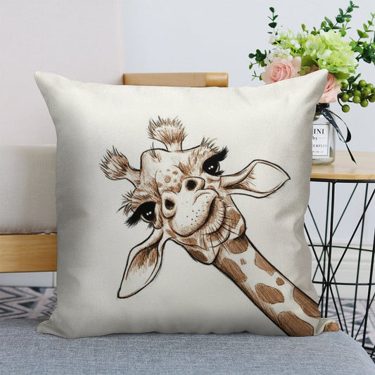 Sketch Giraffe Art Linen Throw Pillow Cover