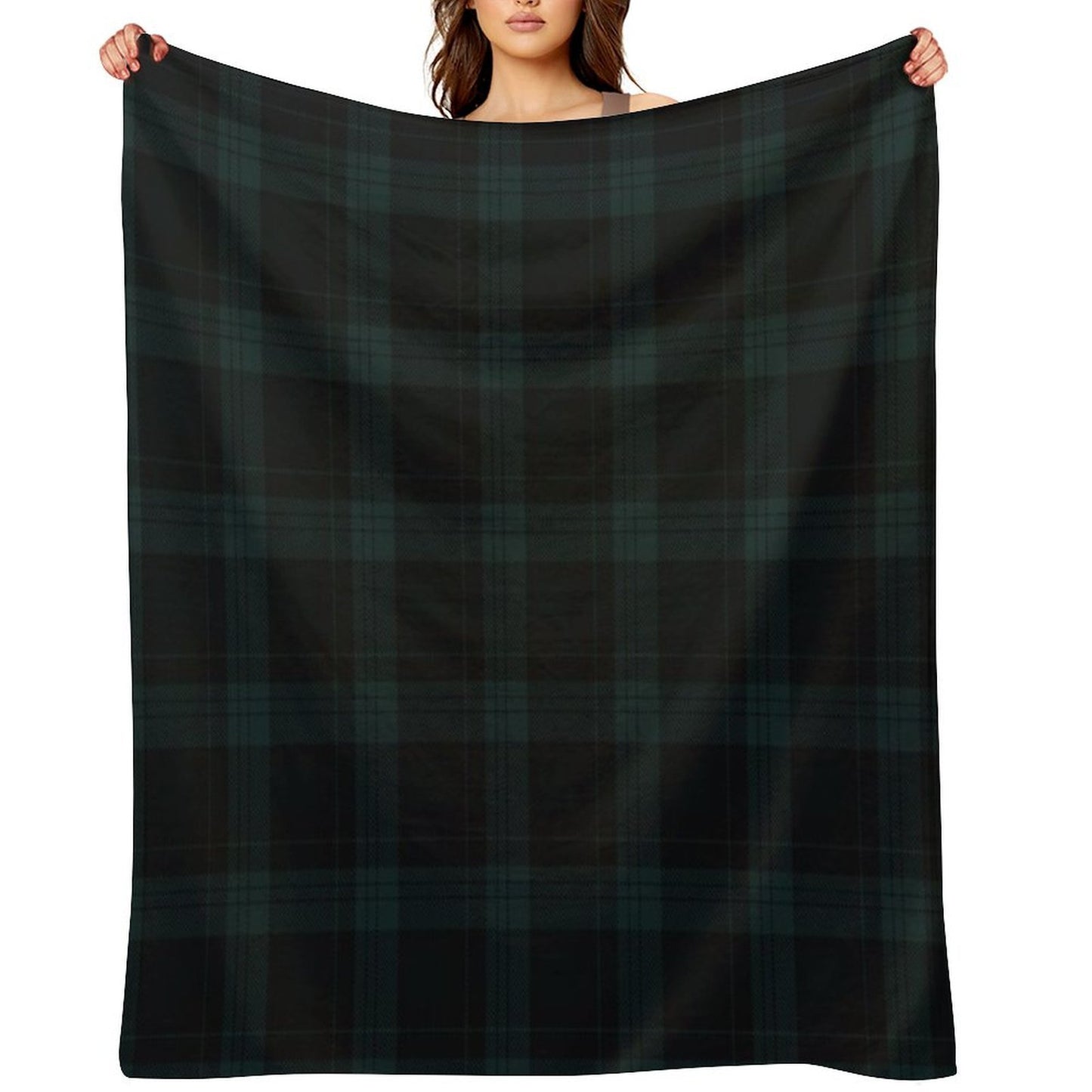 Dark Hunter Green And Deep Charcoal Tartan Plaid Throw Blanket