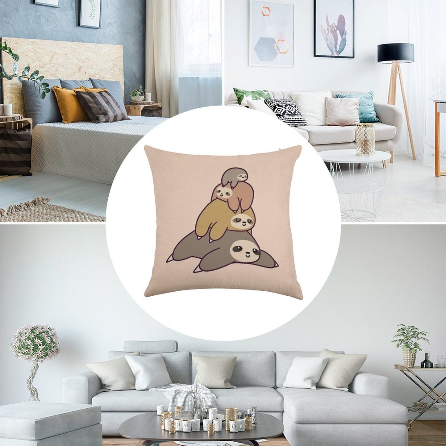 Sloth Stack Linen Throw Pillow Cover