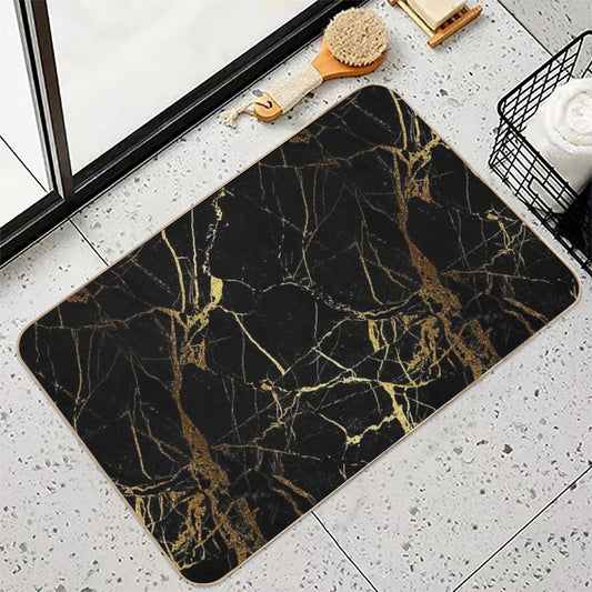 Black And Gold Marble Texture Bath Mat