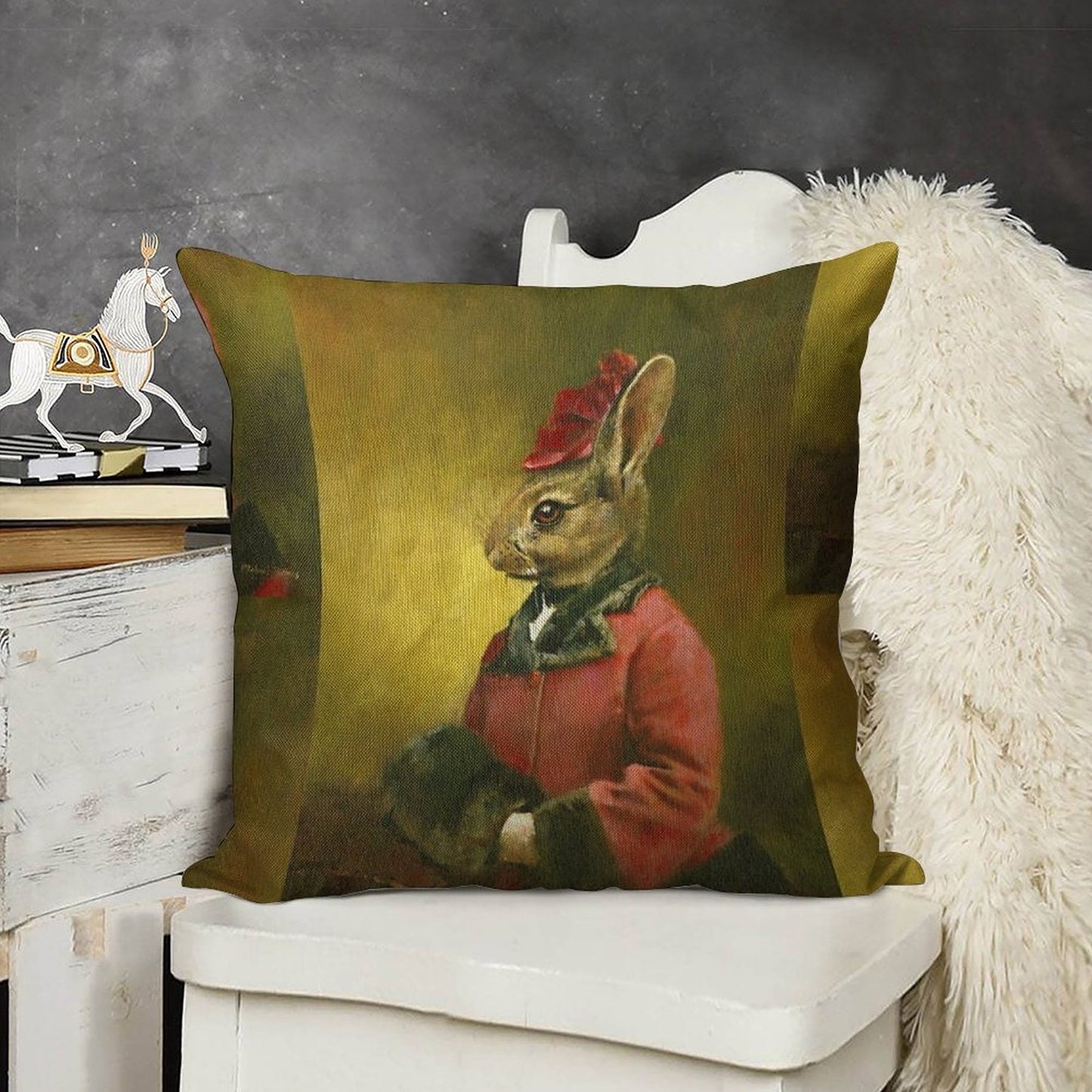 Victorian Lady Rabbit Linen Throw Pillow Cover