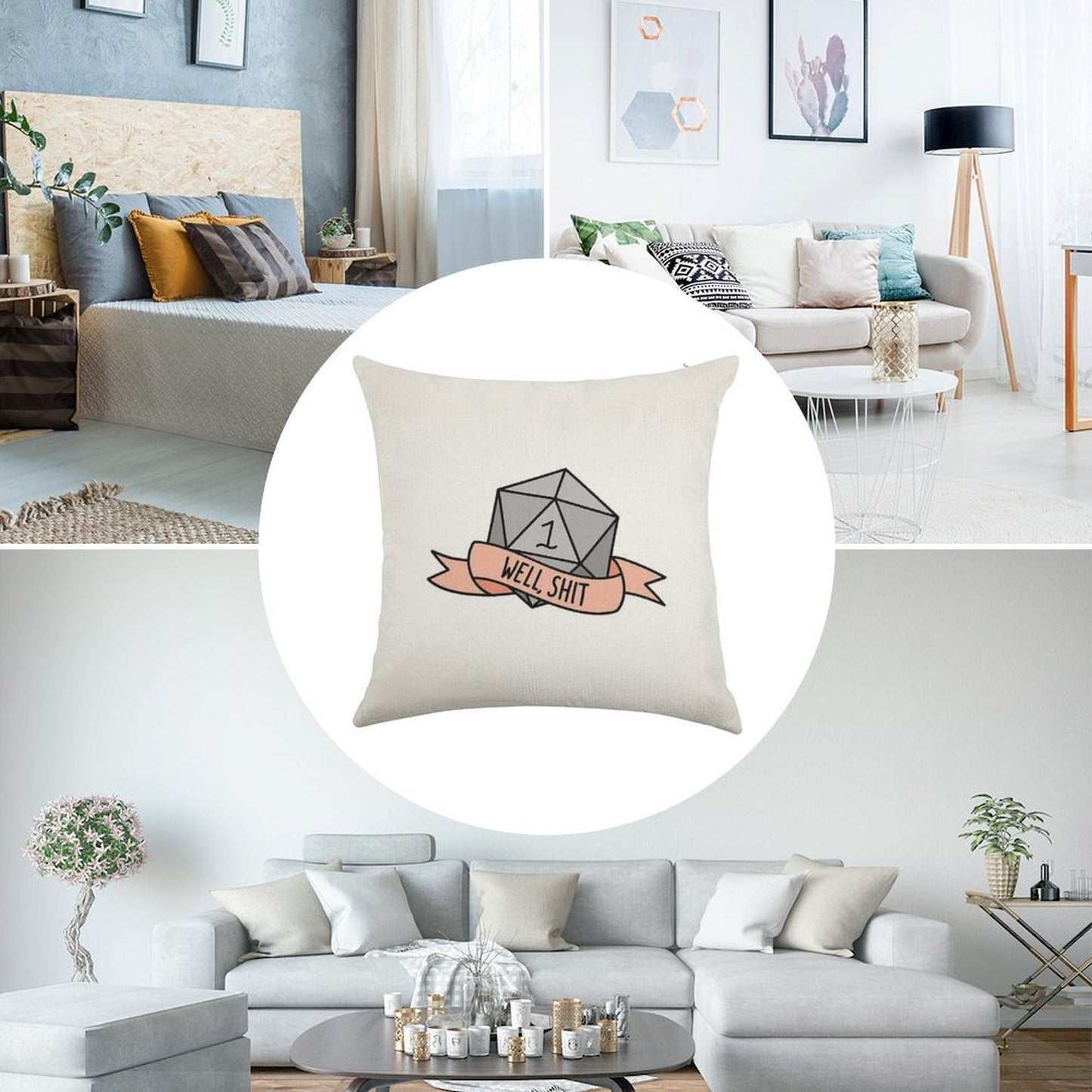 D20 - Well, Shit Linen Throw Pillow Cover