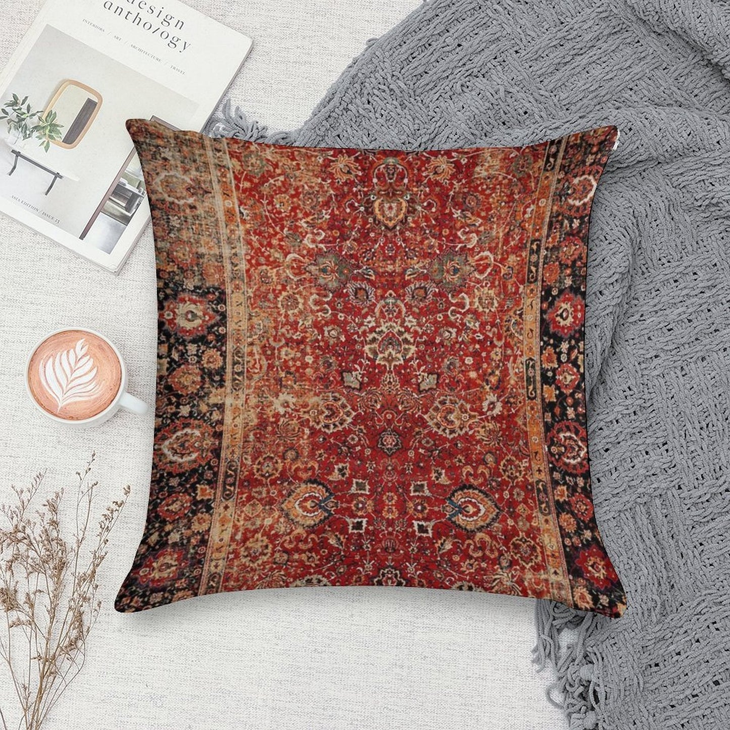 17th Century Afghanistan Rug Print Soft Fade-Resistant Throw Pillow