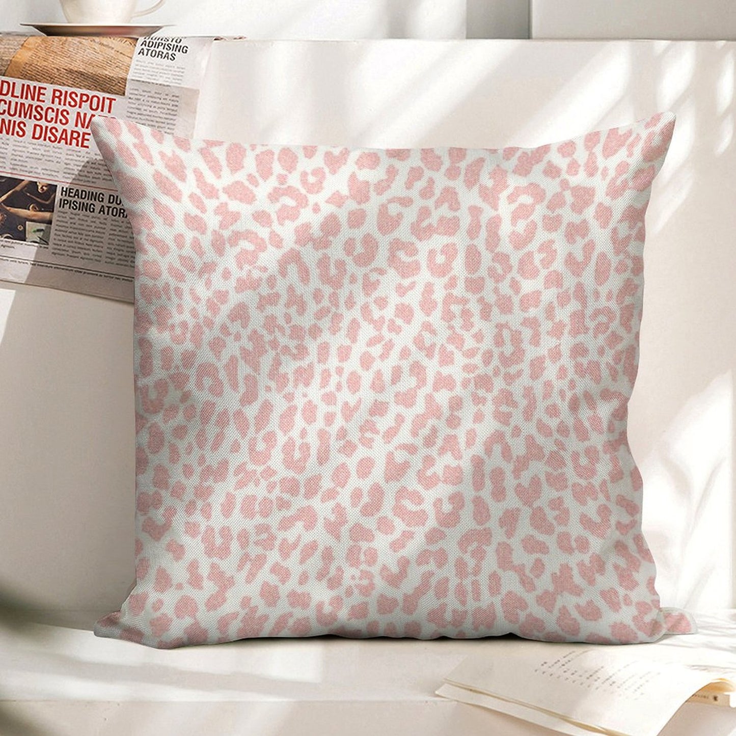 Pale Coral Leopard Linen Throw Pillow Cover