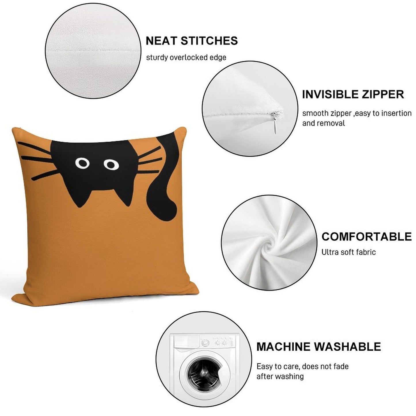 Funny Black Cat Soft Shrink-Resistant Throw Pillow