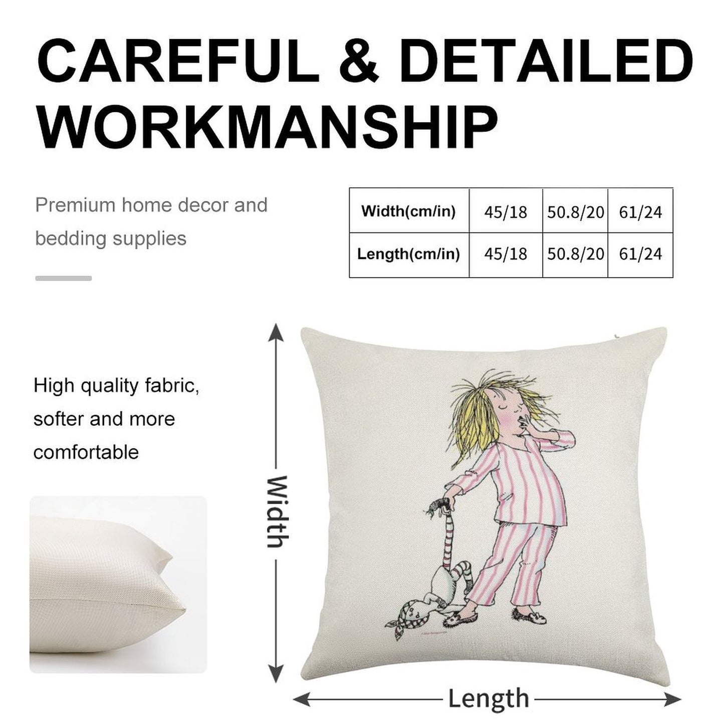 Yawning Eloise in Her Pajamas Linen Throw Pillow Cover