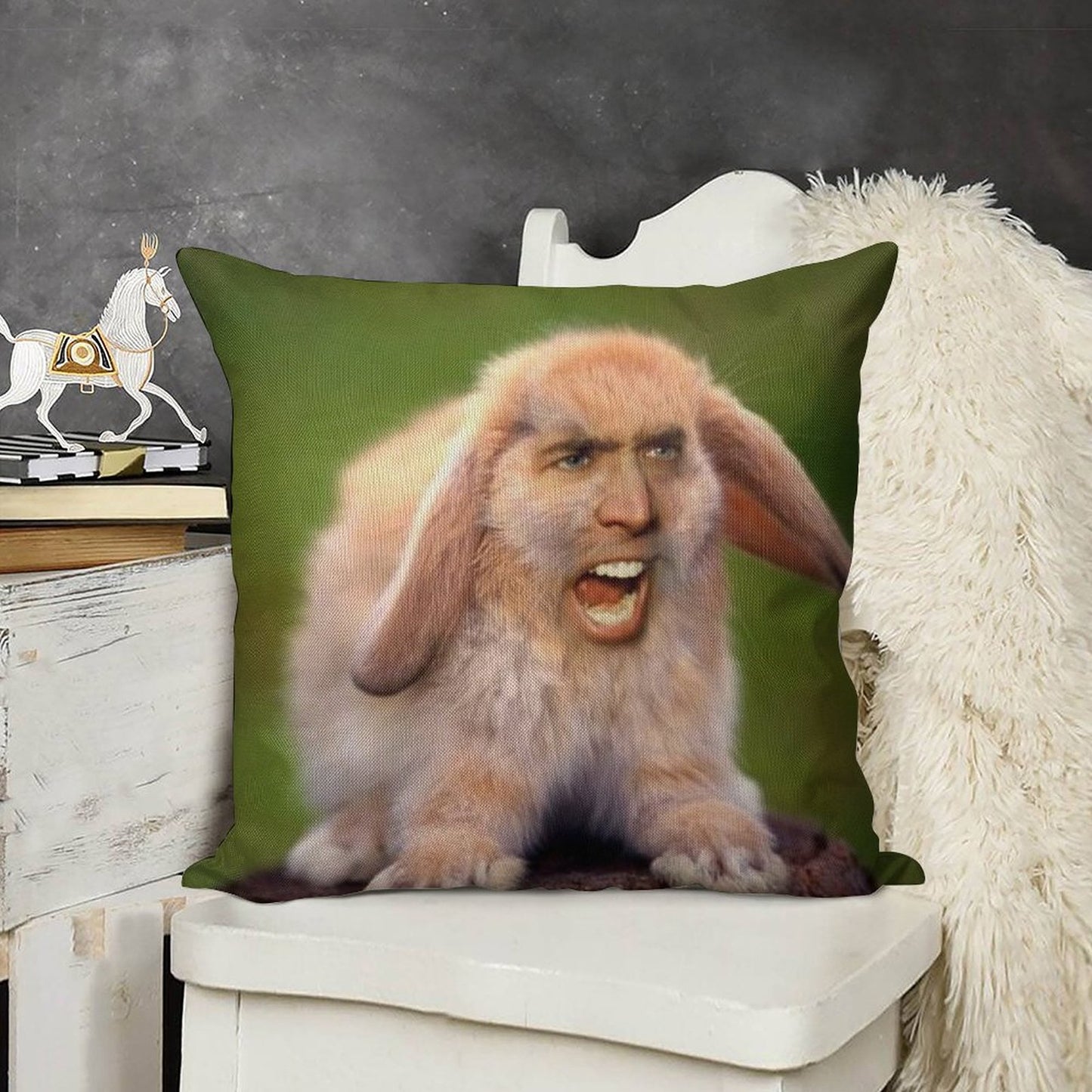 Nicholas Cage(d Rabbit) Linen Throw Pillow Cover