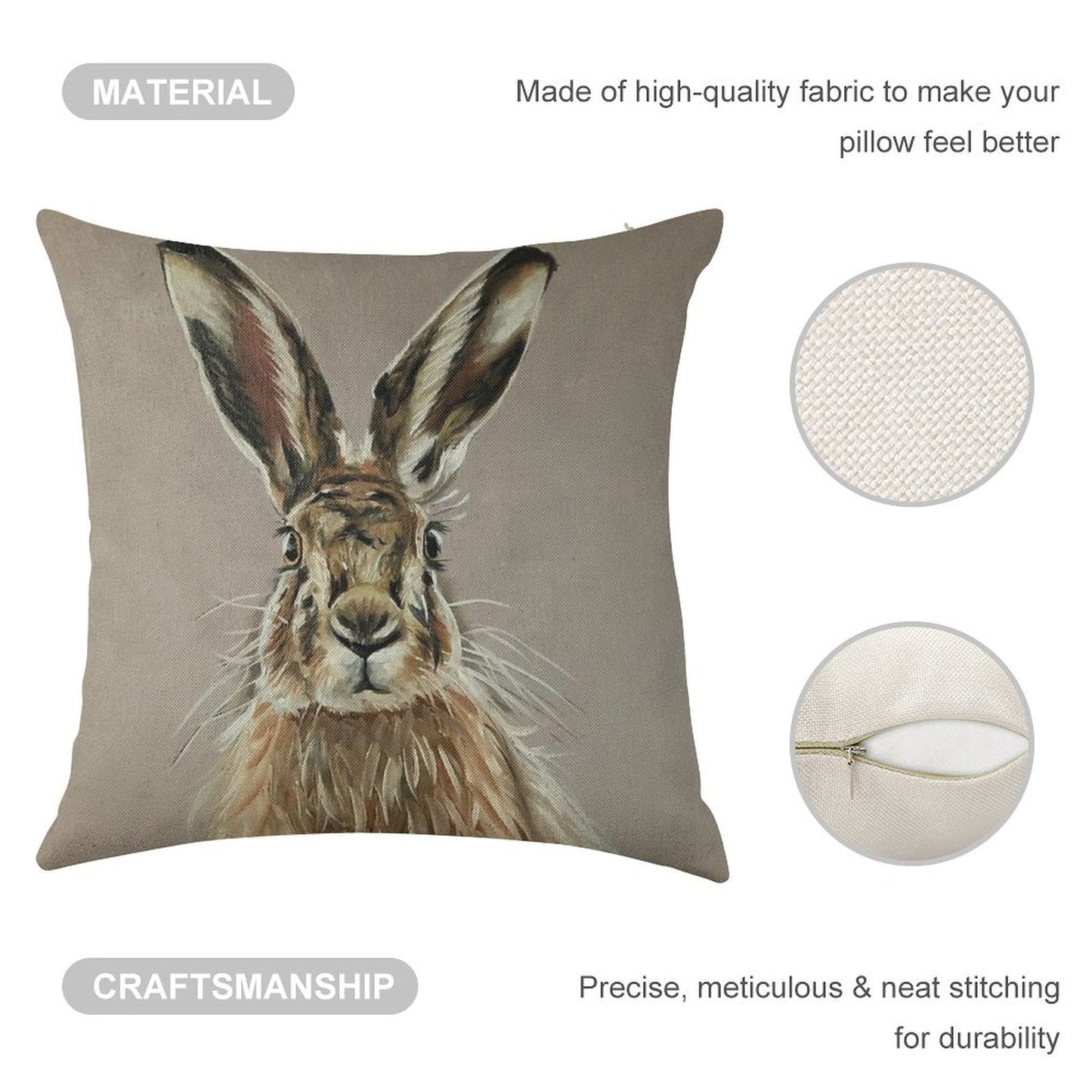 Hare Linen Throw Pillow Cover