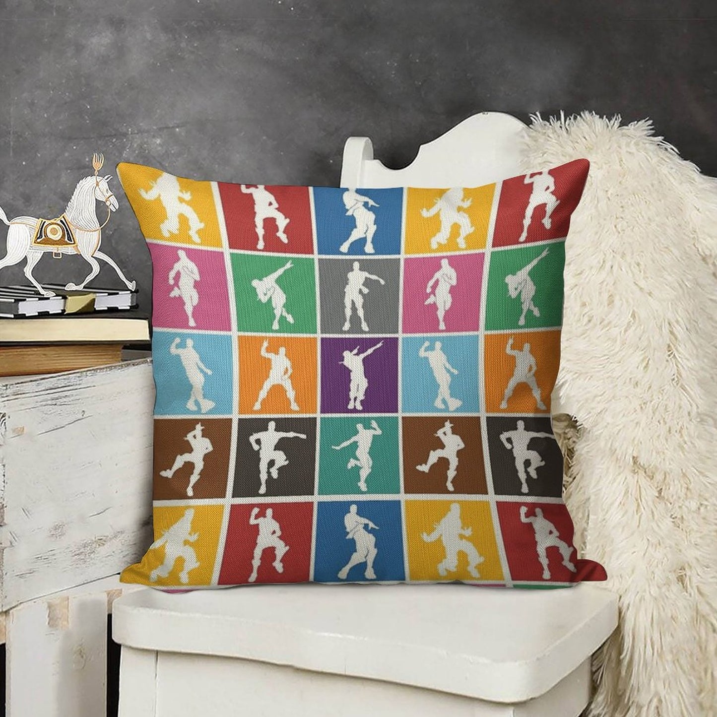 Battle Royale Victory Dance Rainbow Lattice Funny Linen Throw Pillow Cover