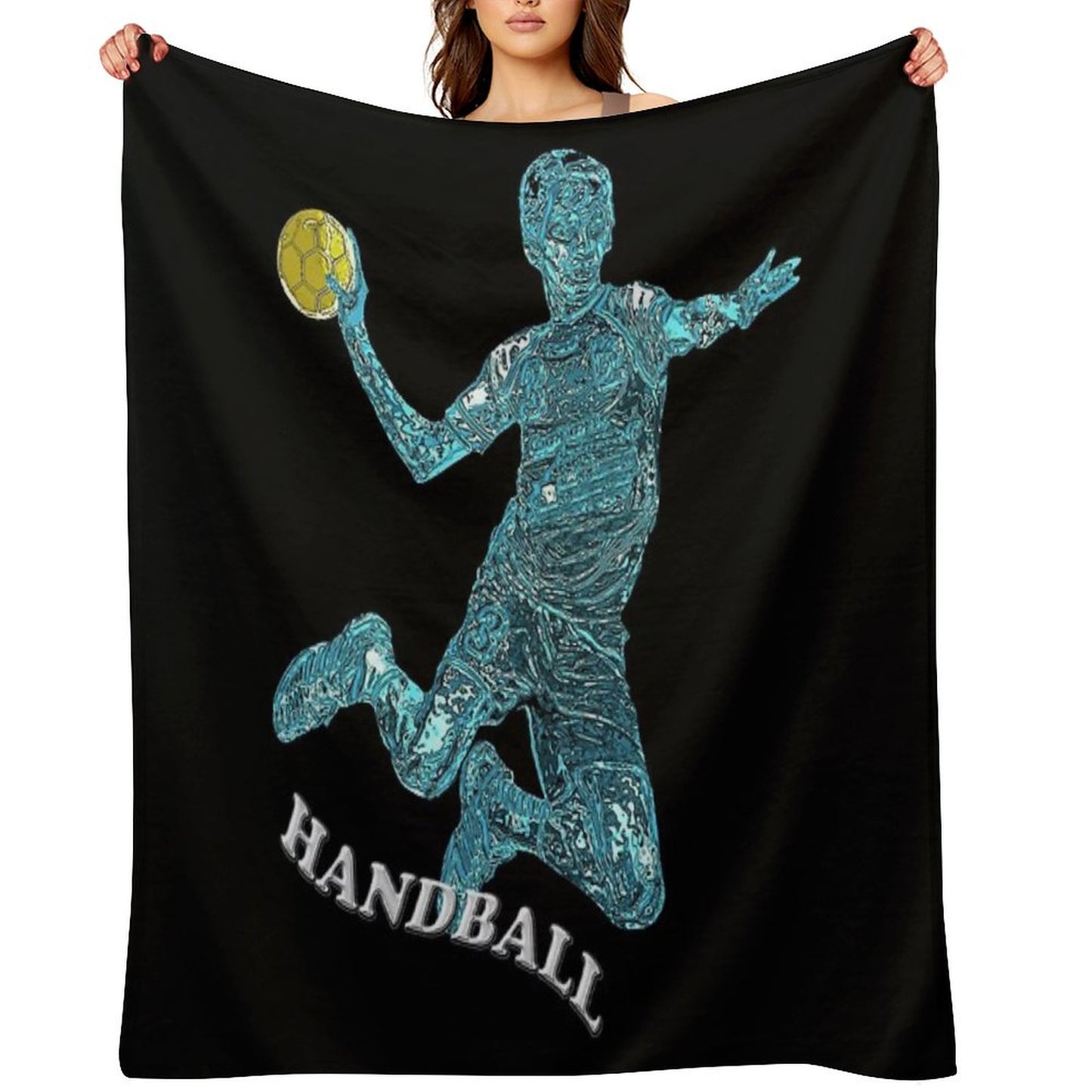 Handball Player Blue Silhouette Throw Blanket