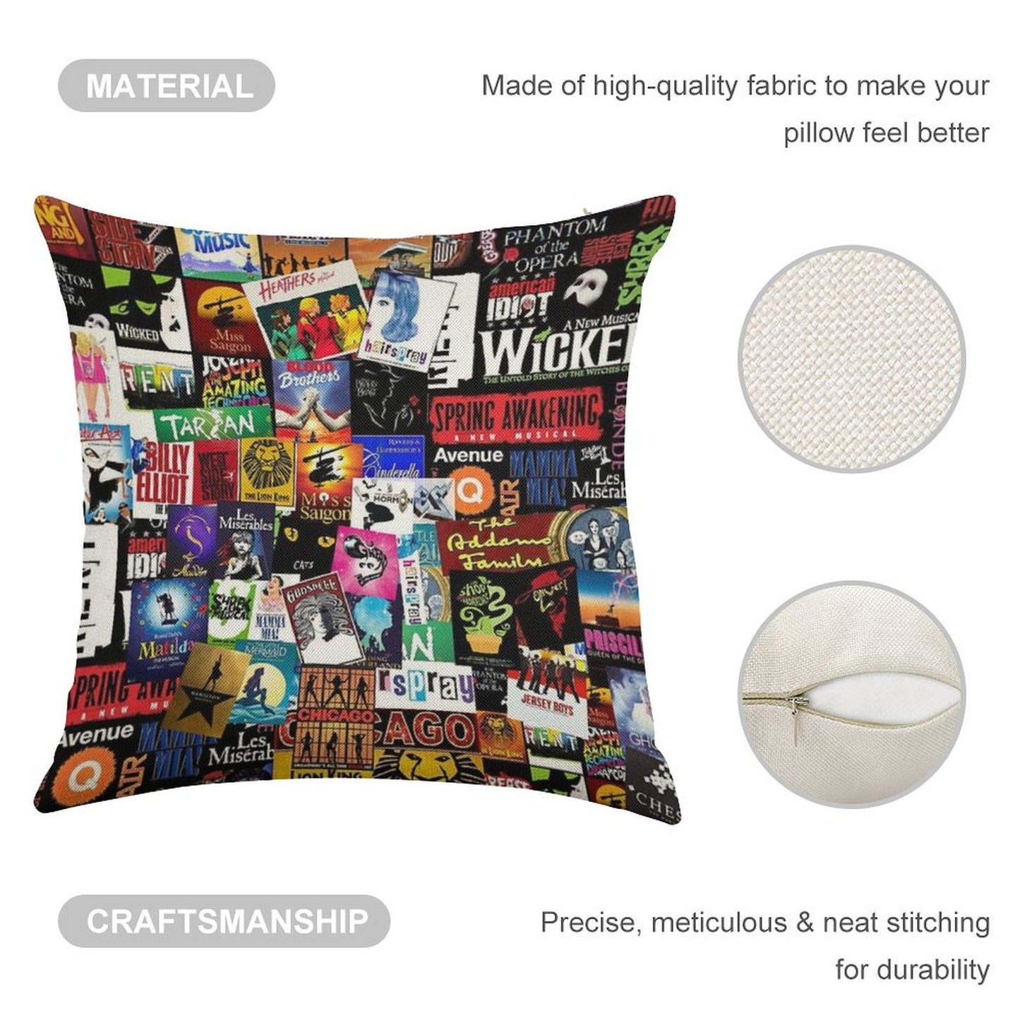 Musicals Collage II Original Linen Throw Pillow Cover