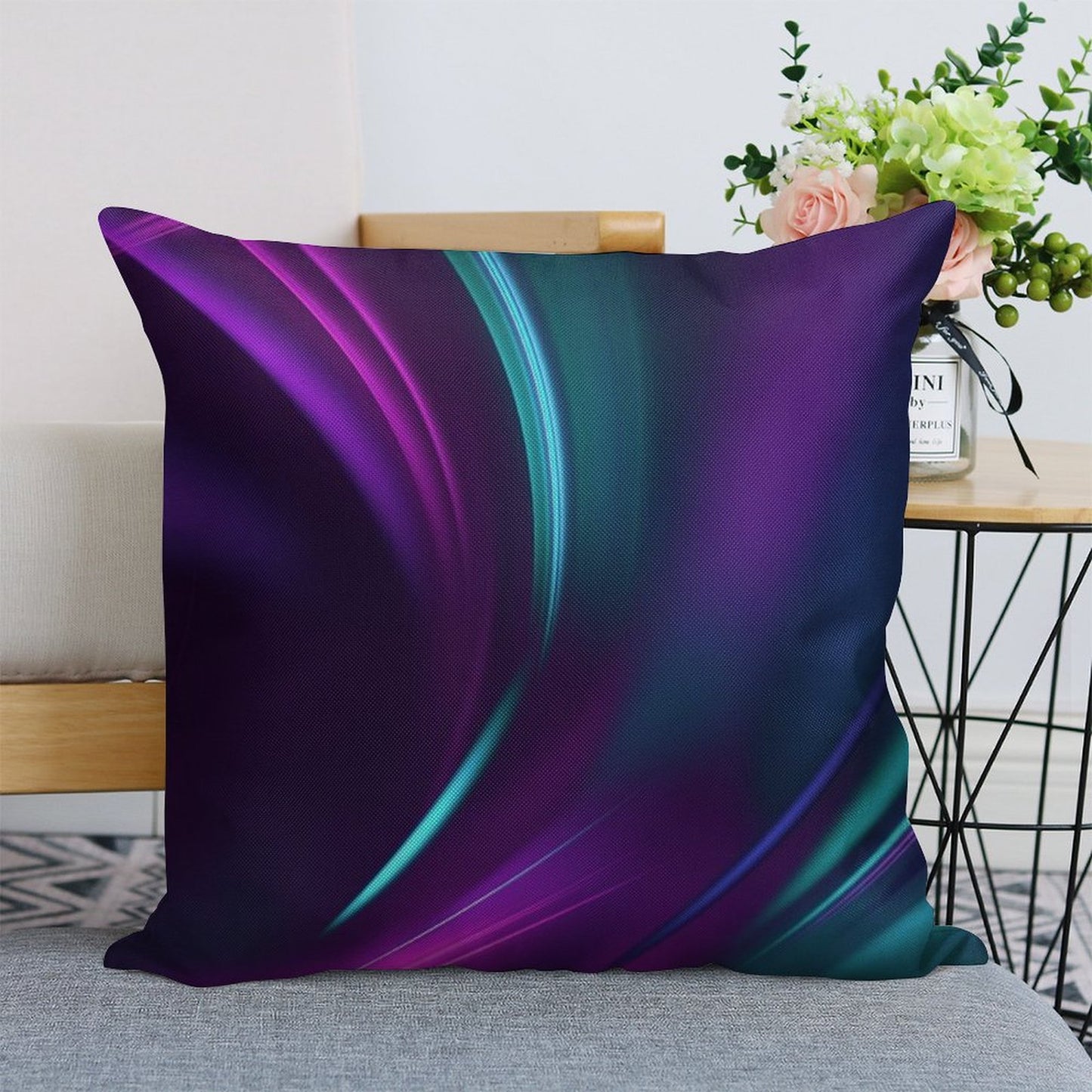 Purple Teal Swirl Linen Throw Pillow Cover