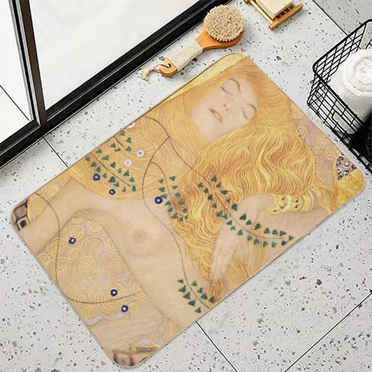 Water Serpent I by Gustav Klimt -Gold Mermaid Art Nouveau Symbolism Bath Mat