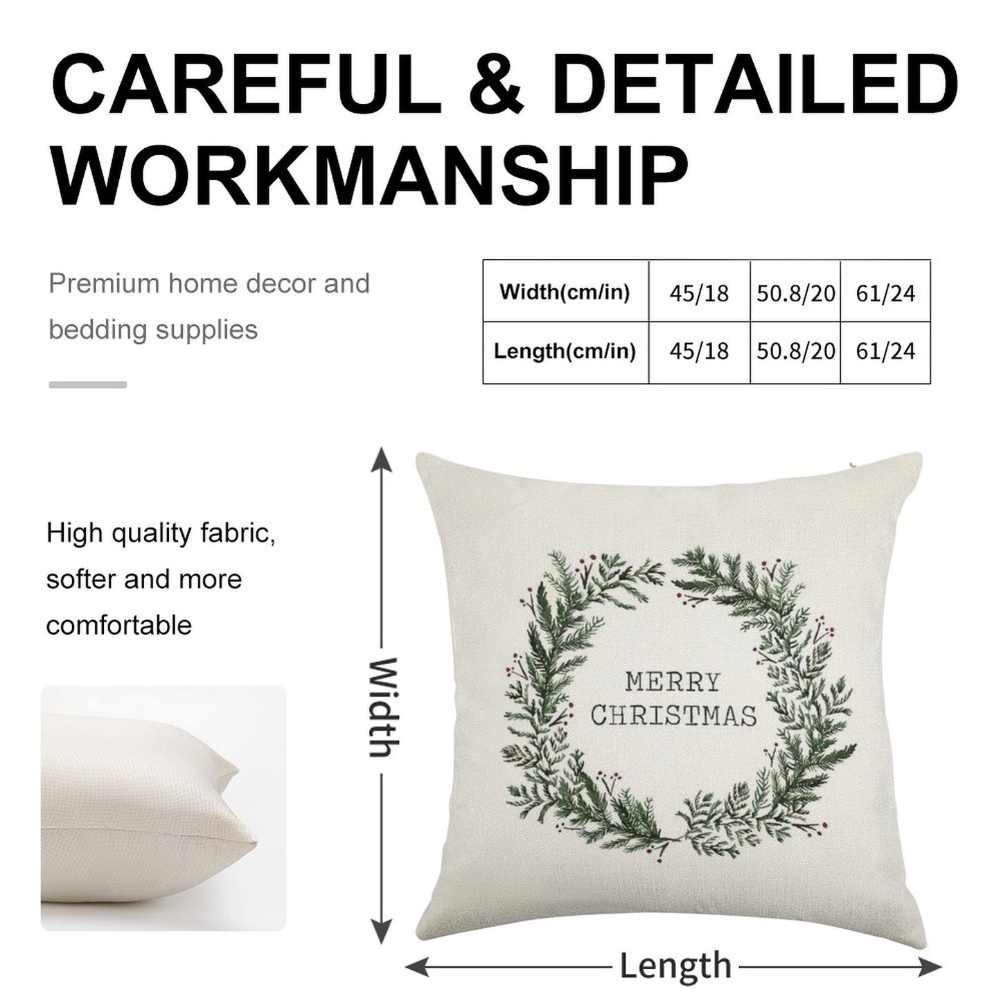 Simple Merry Christmas Linen Throw Pillow Cover