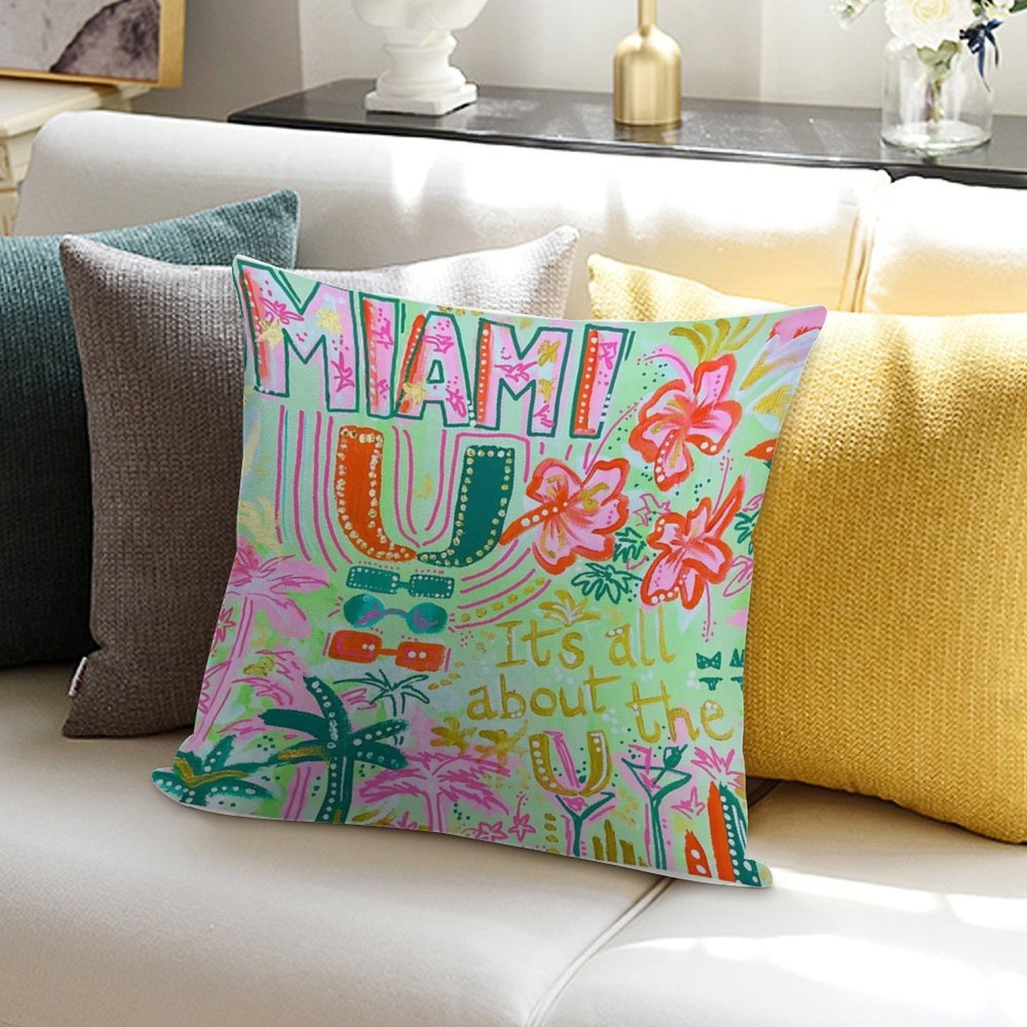 Miami Collage Soft Decorative Cover Throw Pillow