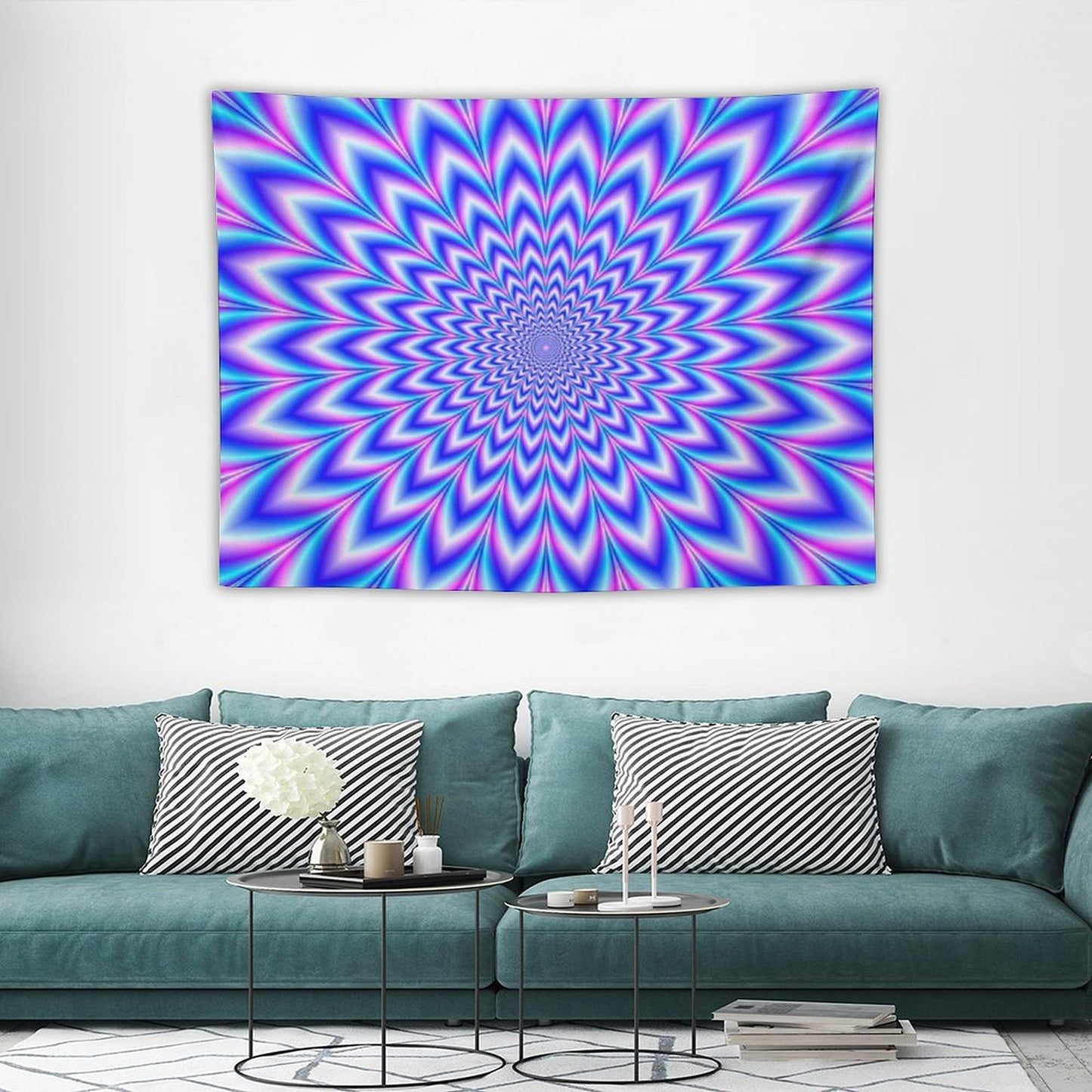 Psychedelic Pulse in Blue And Pink Tapestry