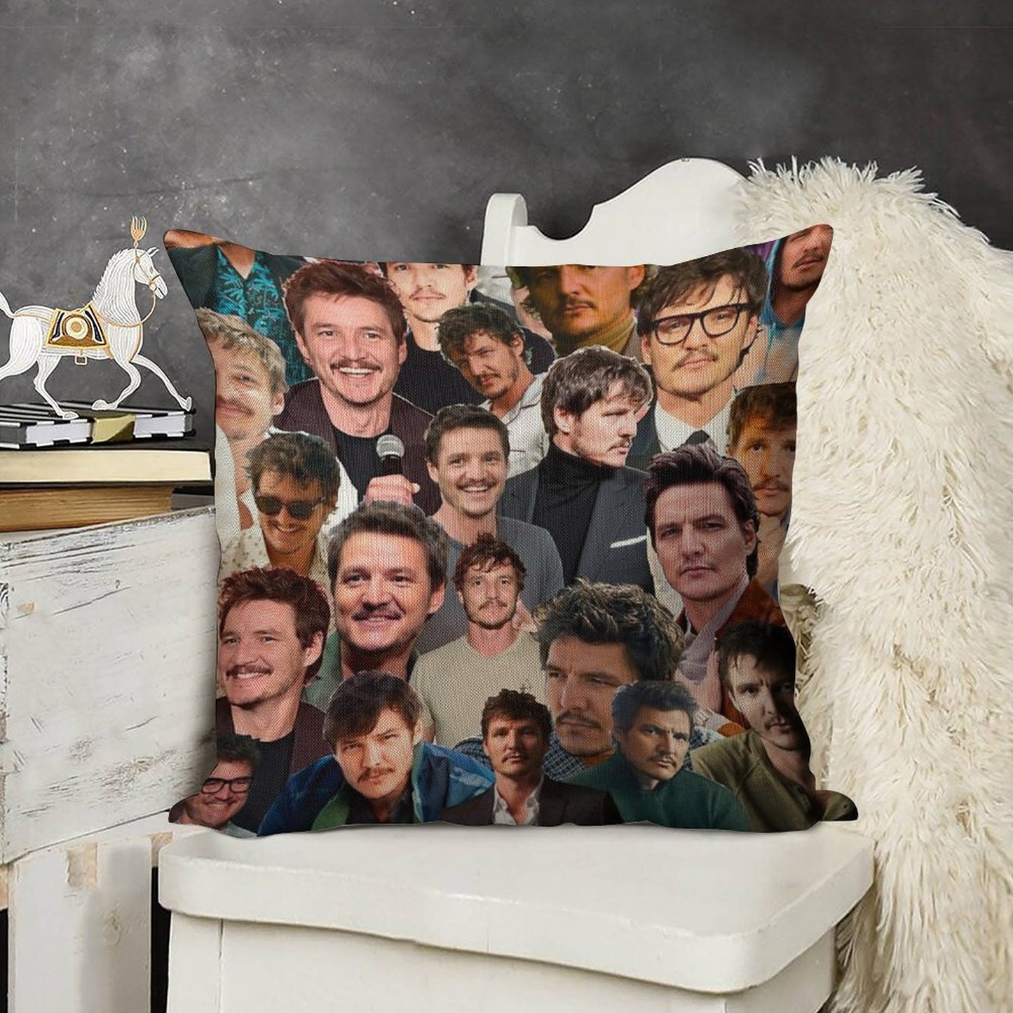 Pedro Pascal Photo Collage Linen Throw Pillow Cover