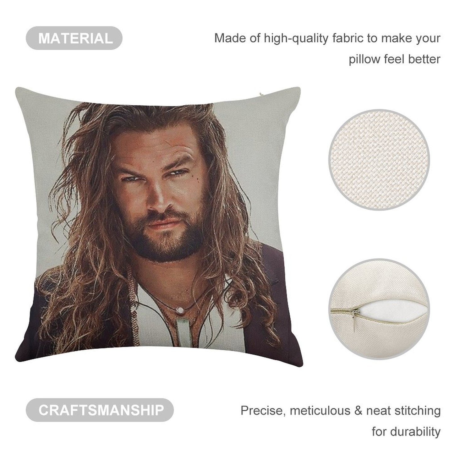 Jason Momoa Linen Throw Pillow Cover