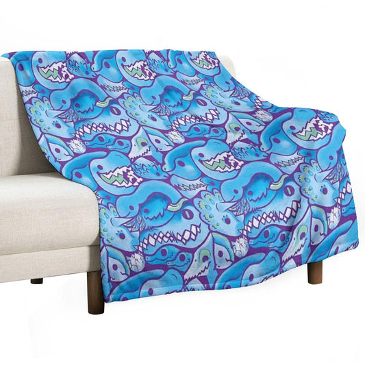Dinosaur Pattern in Blue Throw Blanket