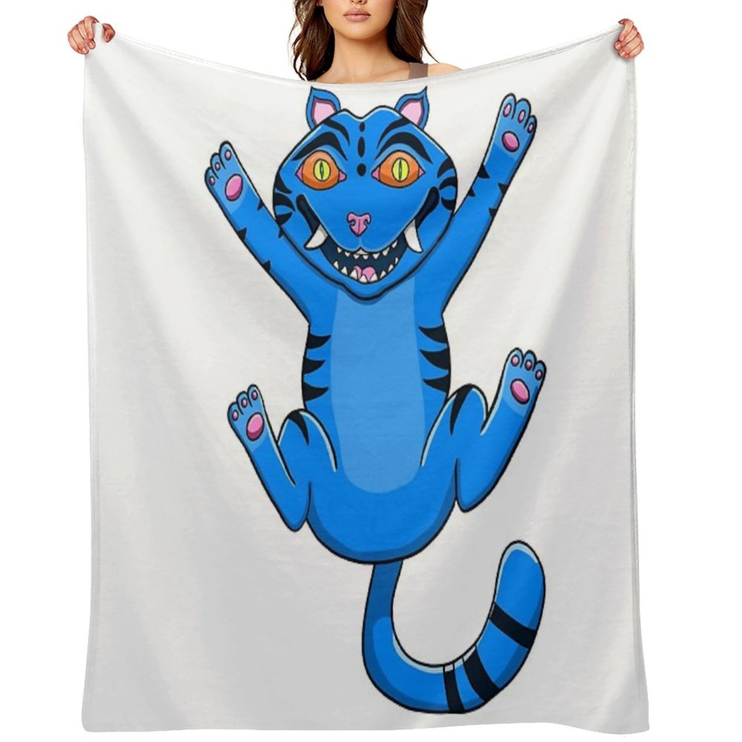 Playful Blue Tiger Cat Throw Blanket