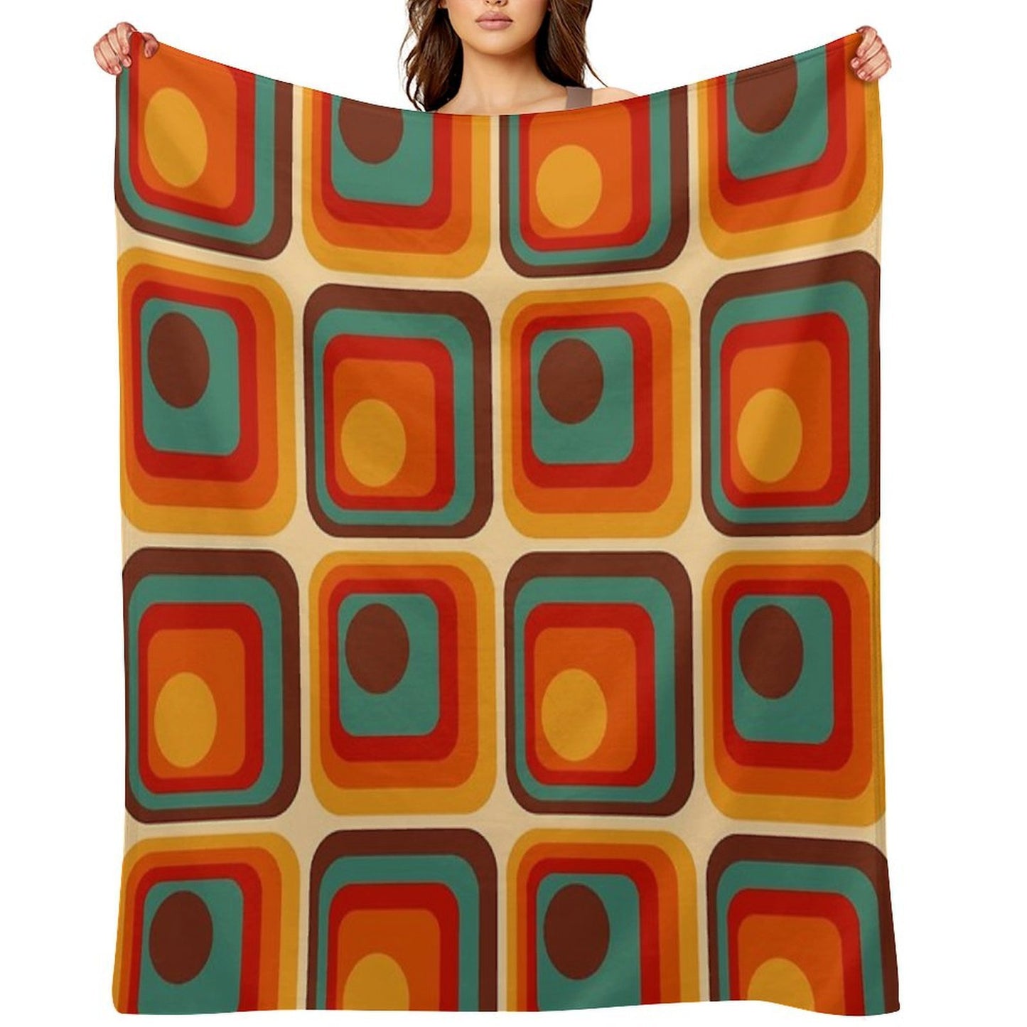 Retro Geometric Gradient Square And Circle Pattern 221 Throw Blanket
