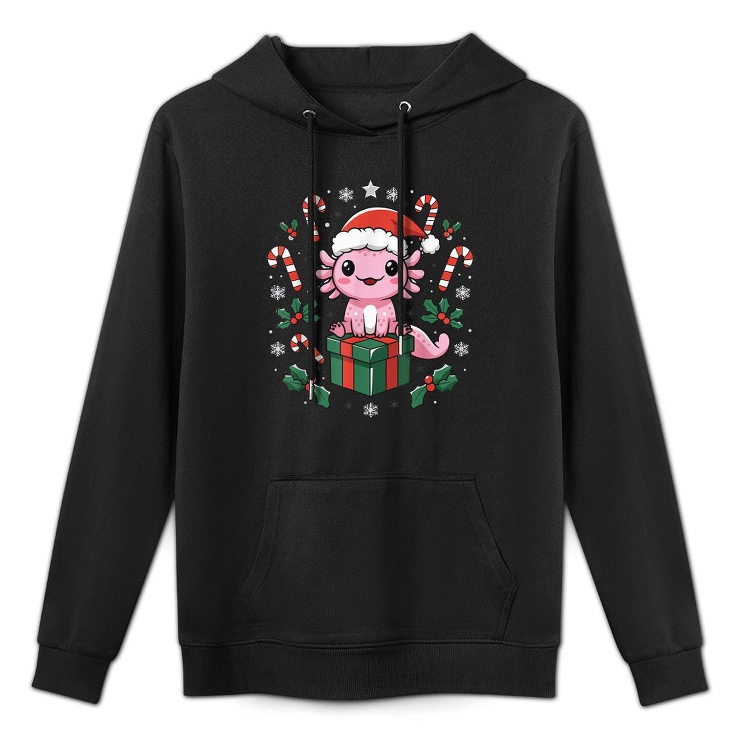 Cute Axolotl Christmas Animal Amphibian Unisex-Adults Unisex-Kids Black Small Classic Fit Axolotl Christmas Noveltys Colorfast Hoodie