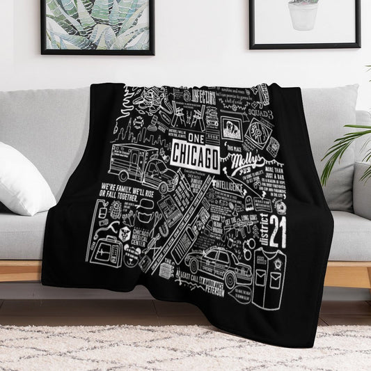 ONE CHICAGO COLLAGE on Black Throw Blanket