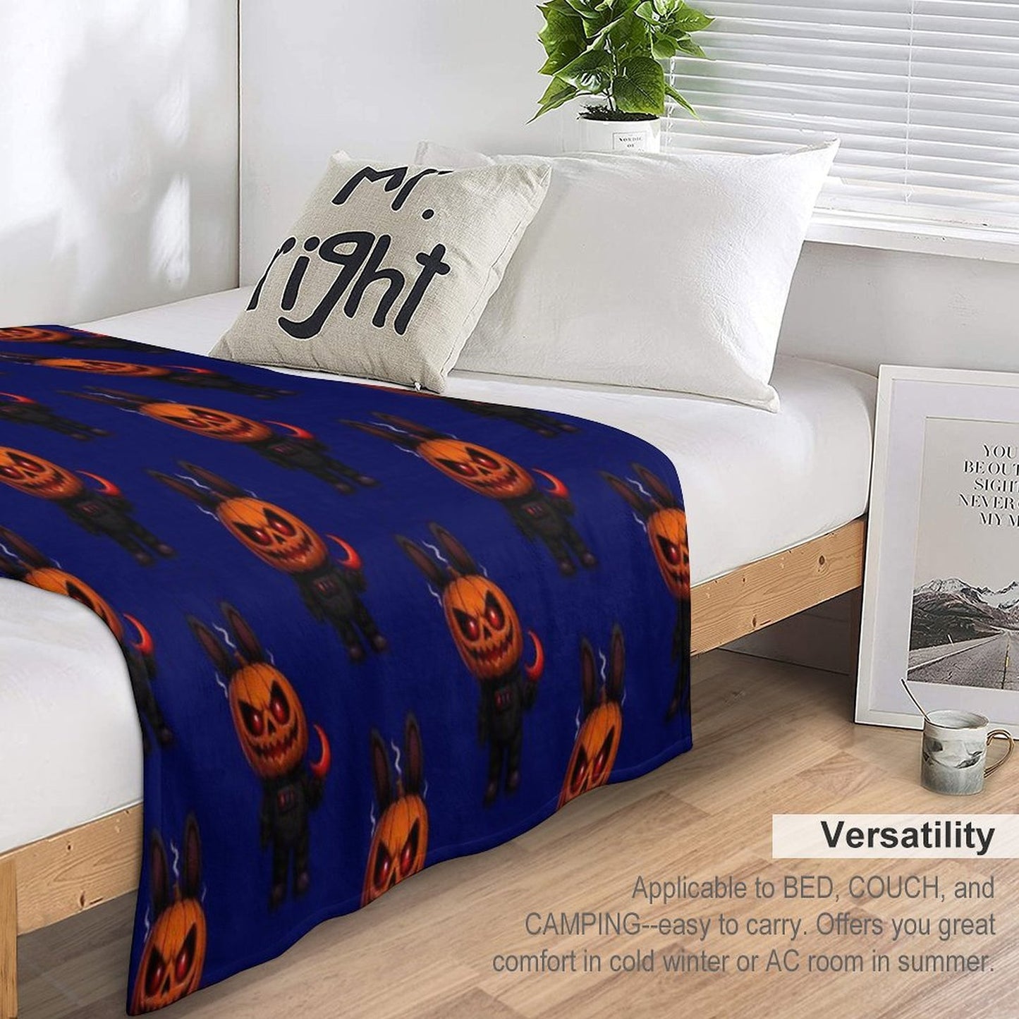 Halloween Pumpkin Monster Creepy Cute Art Throw Blanket