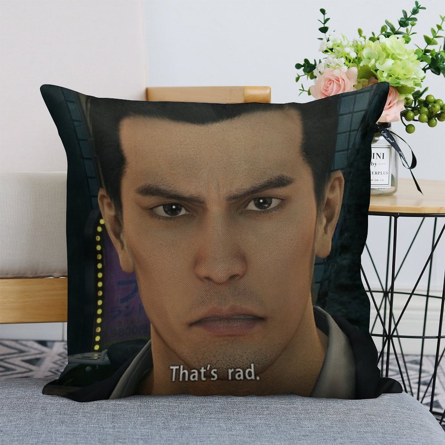 Yakuza Kiryu That's Rad Linen Throw Pillow Cover