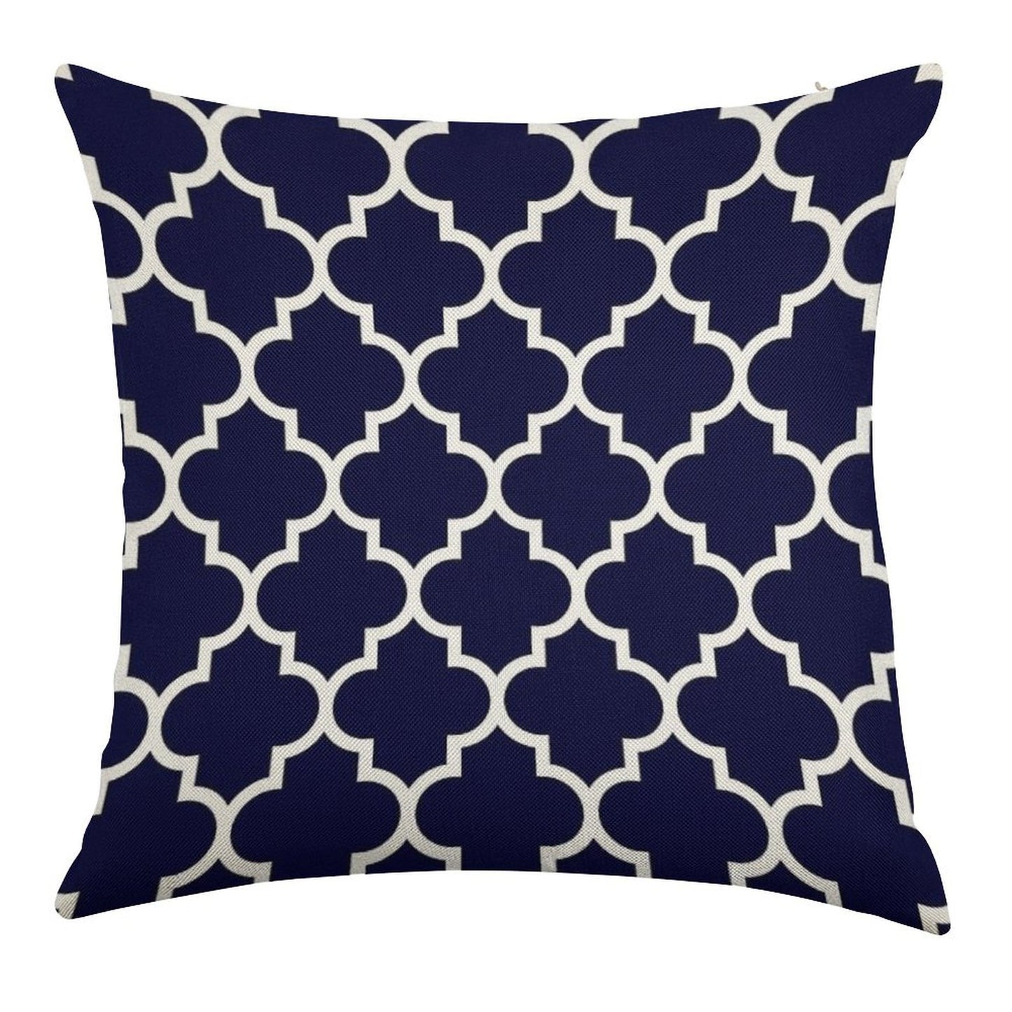 Navy Blue Quatrefoil Pattern Linen Throw Pillow Cover