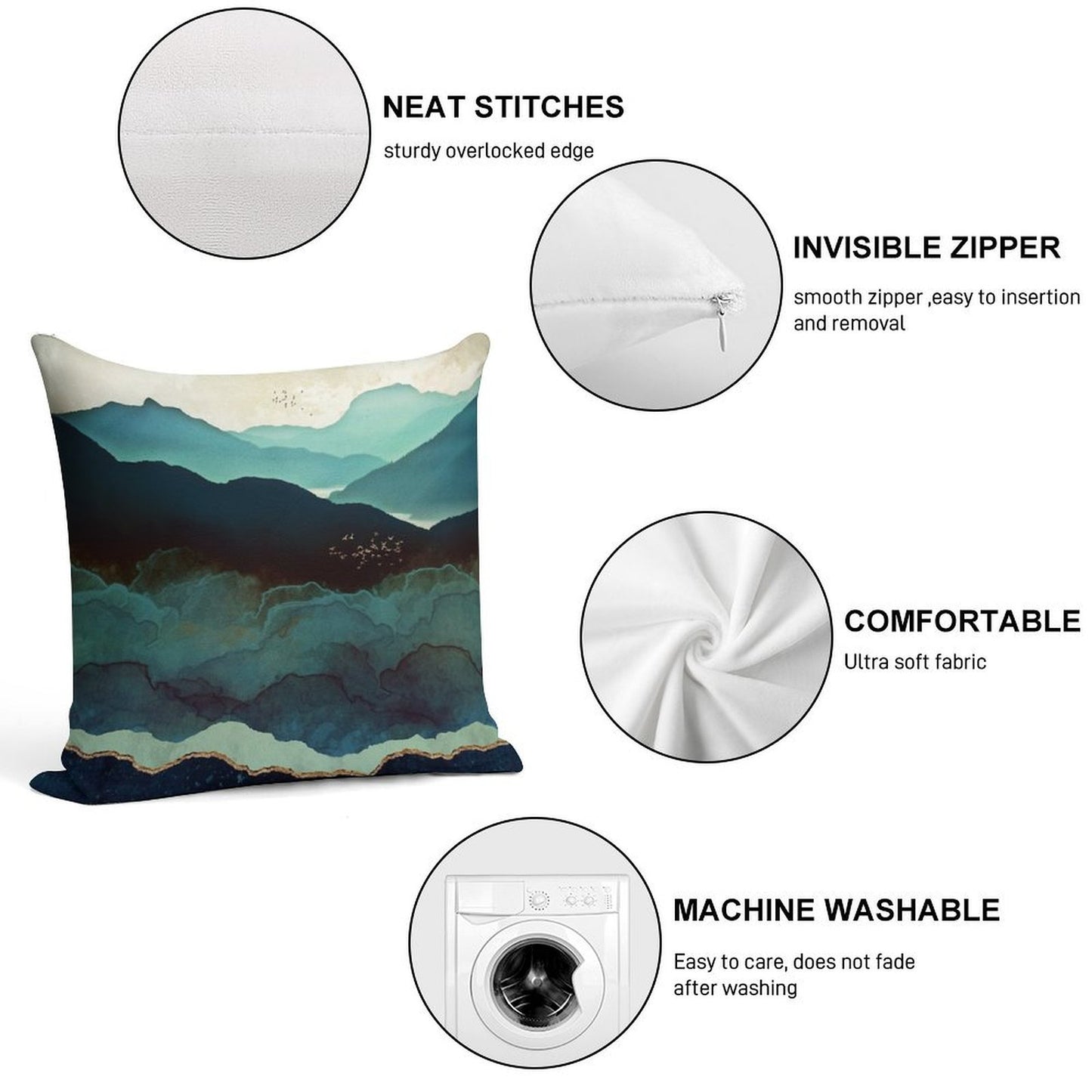 Indigo Mountains Soft Washable Throw Pillow