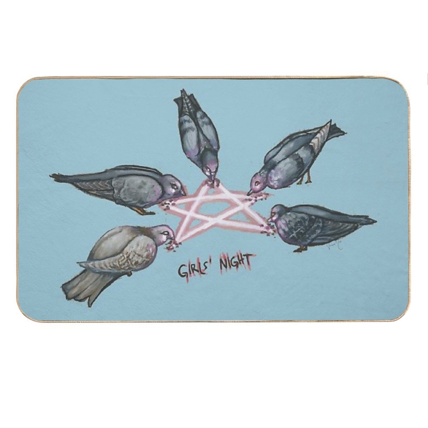 Girl's Night - Pigeon Pentagram (Stickers Transparent on Clothing Blue Background) Bath Mat