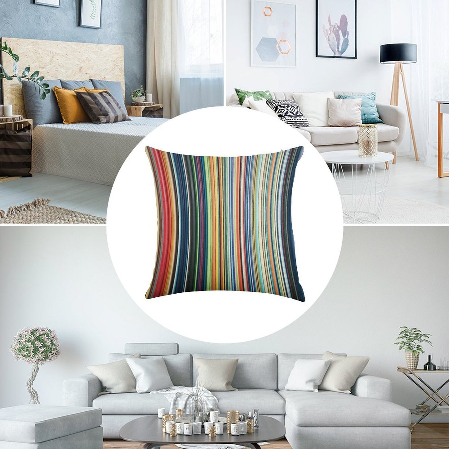 Multicolored Stripes Linen Throw Pillow Cover