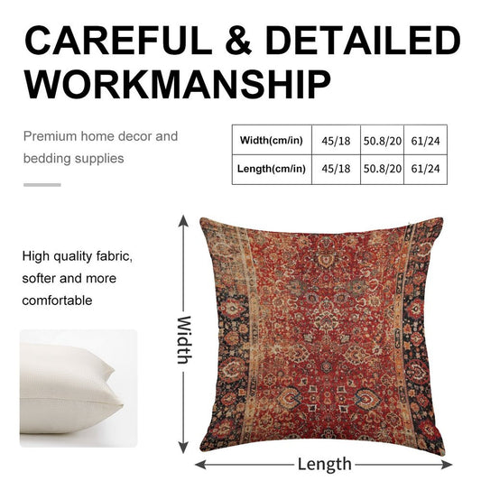 17th Century Afghanistan Rug Print Linen Throw Pillow Cover