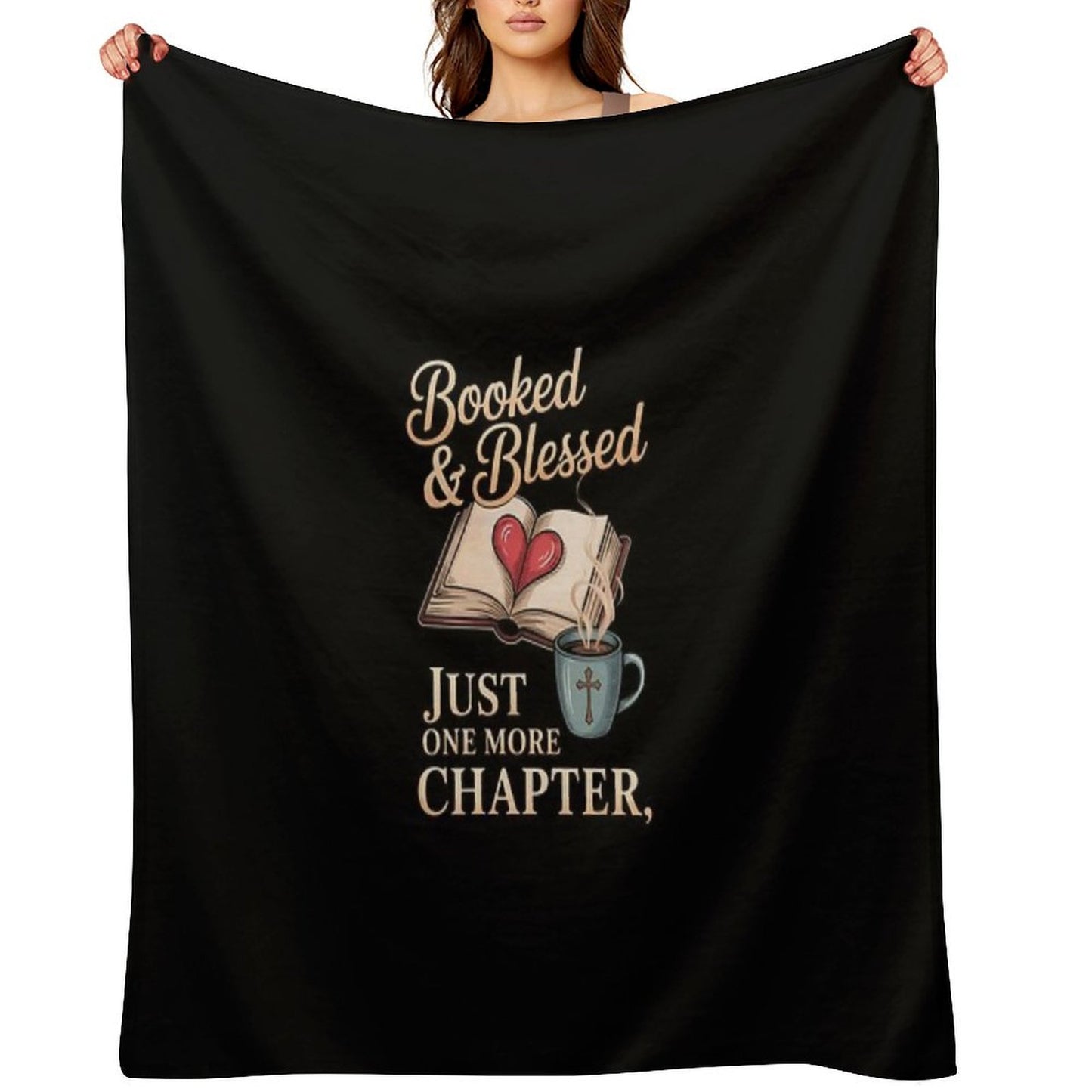 Womens Booked & Blessed, Just One More Chapter, Cozy Book Throw Blanket