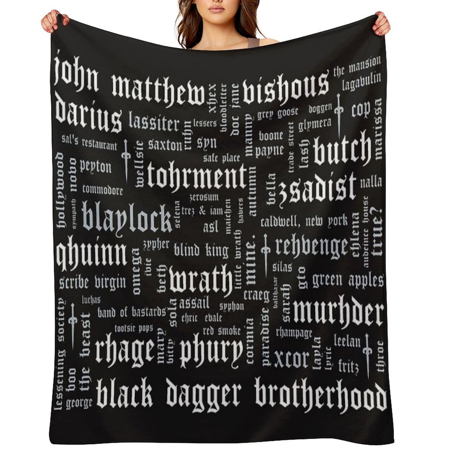 Black Dagger Brotherhood Word Cloud - Landscape Throw Blanket
