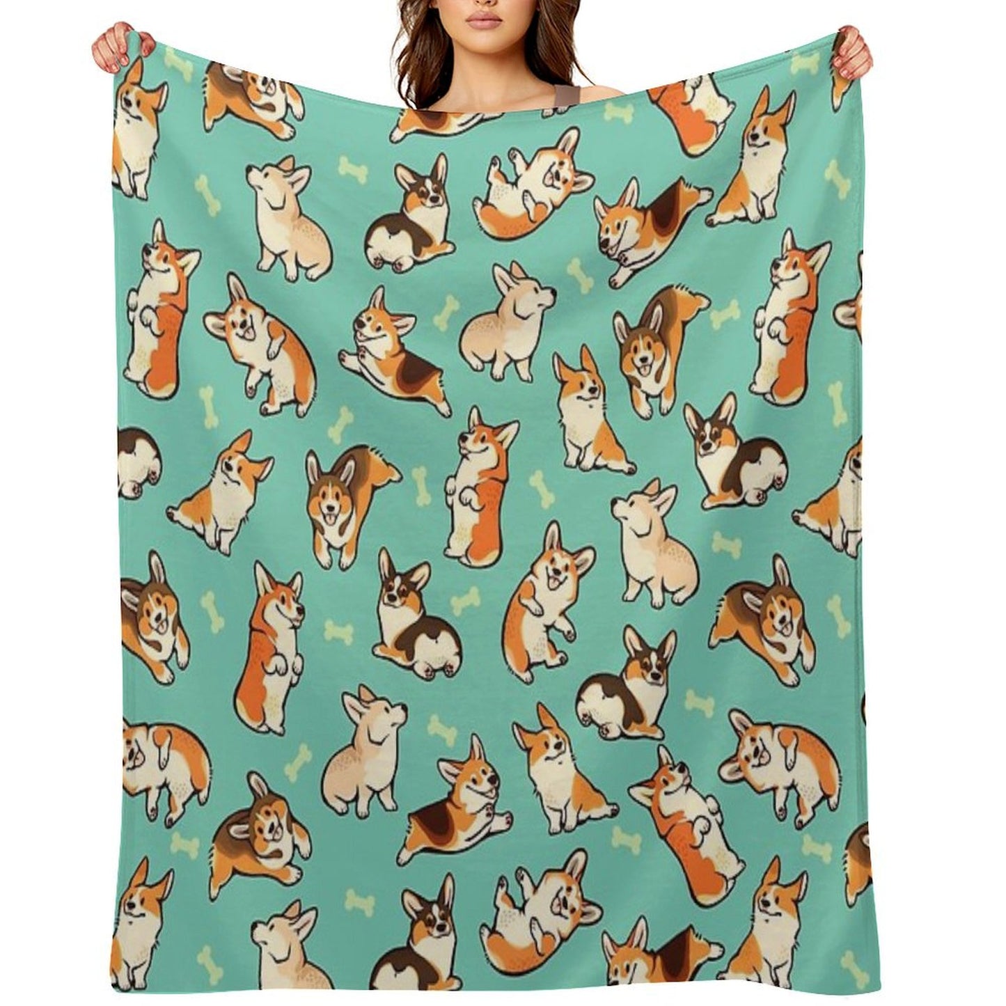 Jolly Corgis in Green Throw Blanket