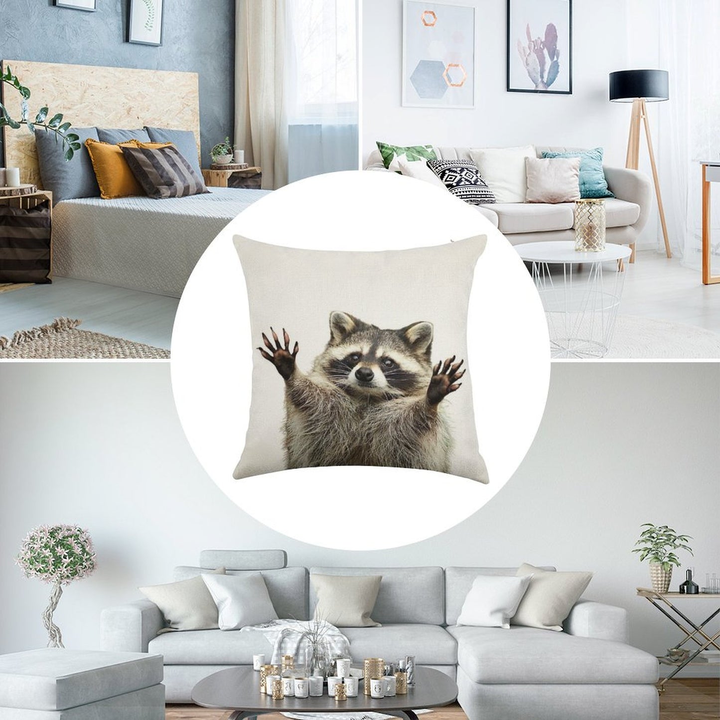Racoon Linen Throw Pillow Cover