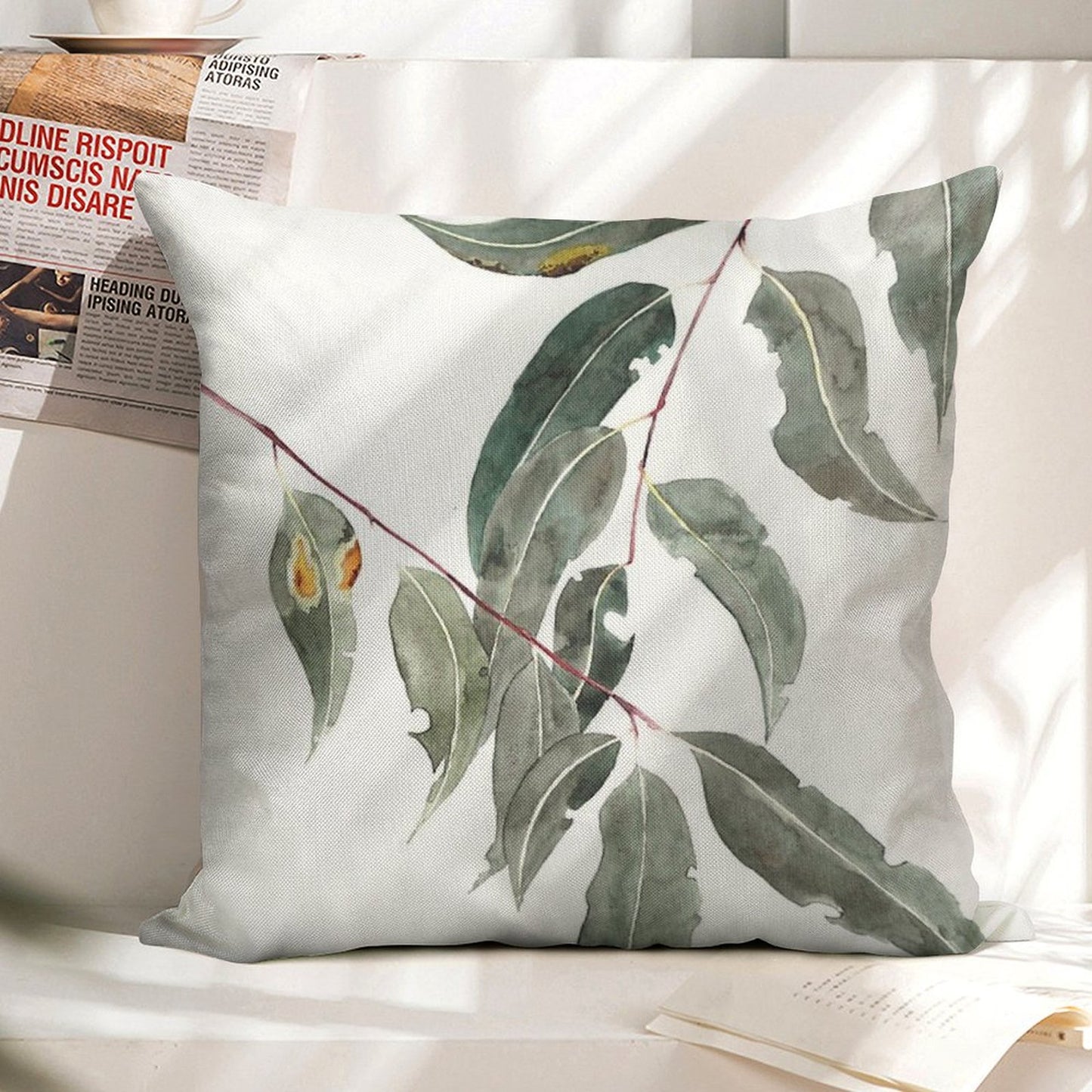Gum Leaves Watercolour Australian Native Linen Throw Pillow Cover