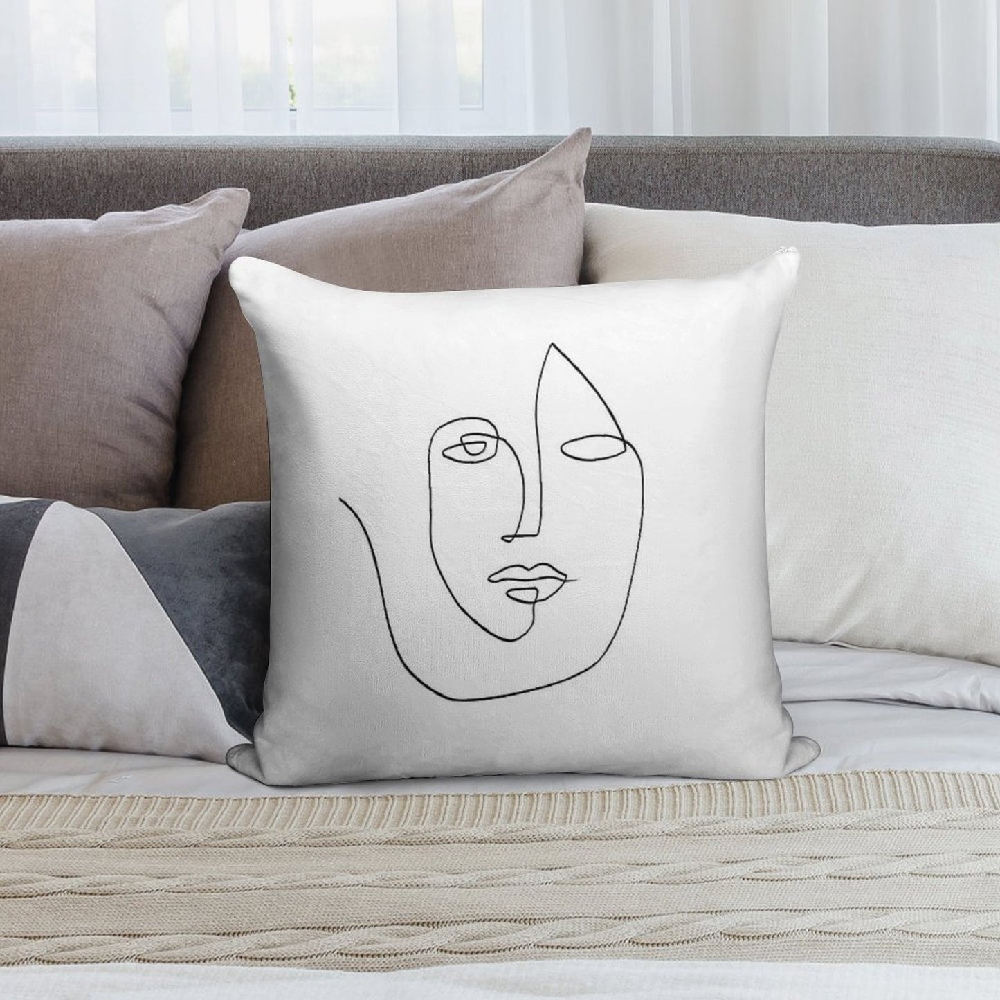 Abstract Face - One Line Art Soft Style Accent Throw Pillow