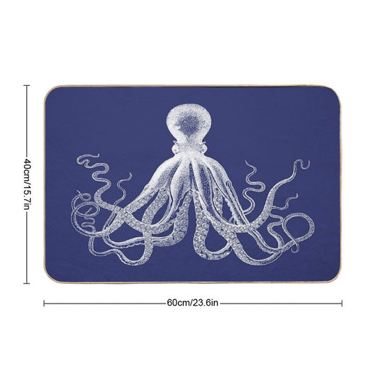 Octopus Vintage Octopus Tentacles Sea Creatures Nautical Ocean Sea Beach Navy Blue And White Bath Mat