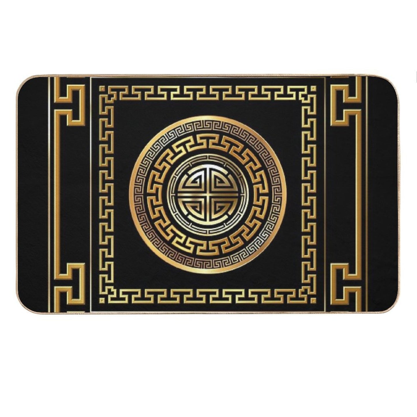 Greek Key Meander Black Gold Large Bath Mat