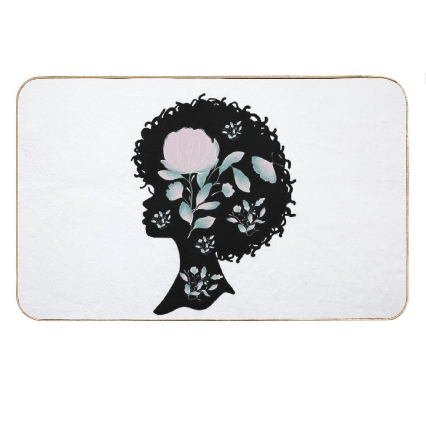 Afro Silhouette With Butterflies & Flowers Bath Mat