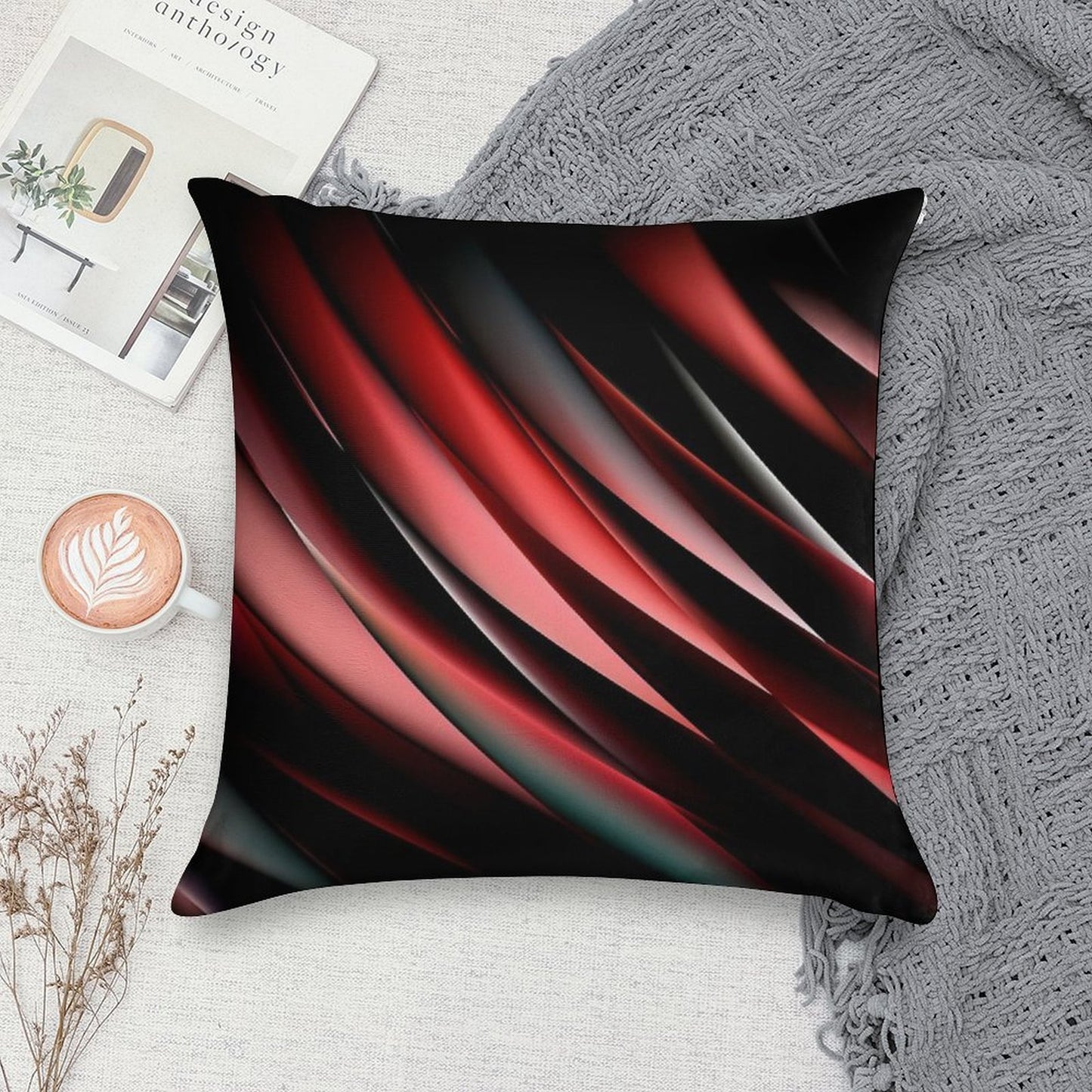 Decorative Red And Black Soft Shrink-Resistant Throw Pillow